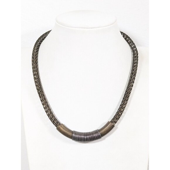 Marjorie Baer SF Bronze Tone Mixed Metal Mesh Chain Bar Pendant Necklace 21" - Picture 1 of 10